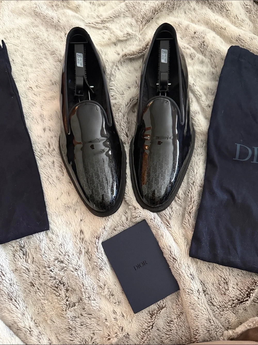 Dior Black Patent Monogram Slip-On Loafers